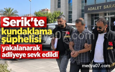 Serik’te kundaklama şüphelisi yakalanarak adliyeye sevk edildi