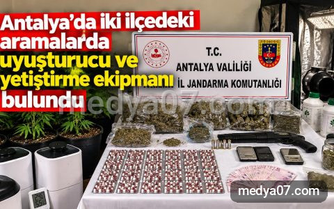 Antalya’da iki ilçedeki aramalarda uyuşturucu ve yetiştirme ekipmanı bulundu