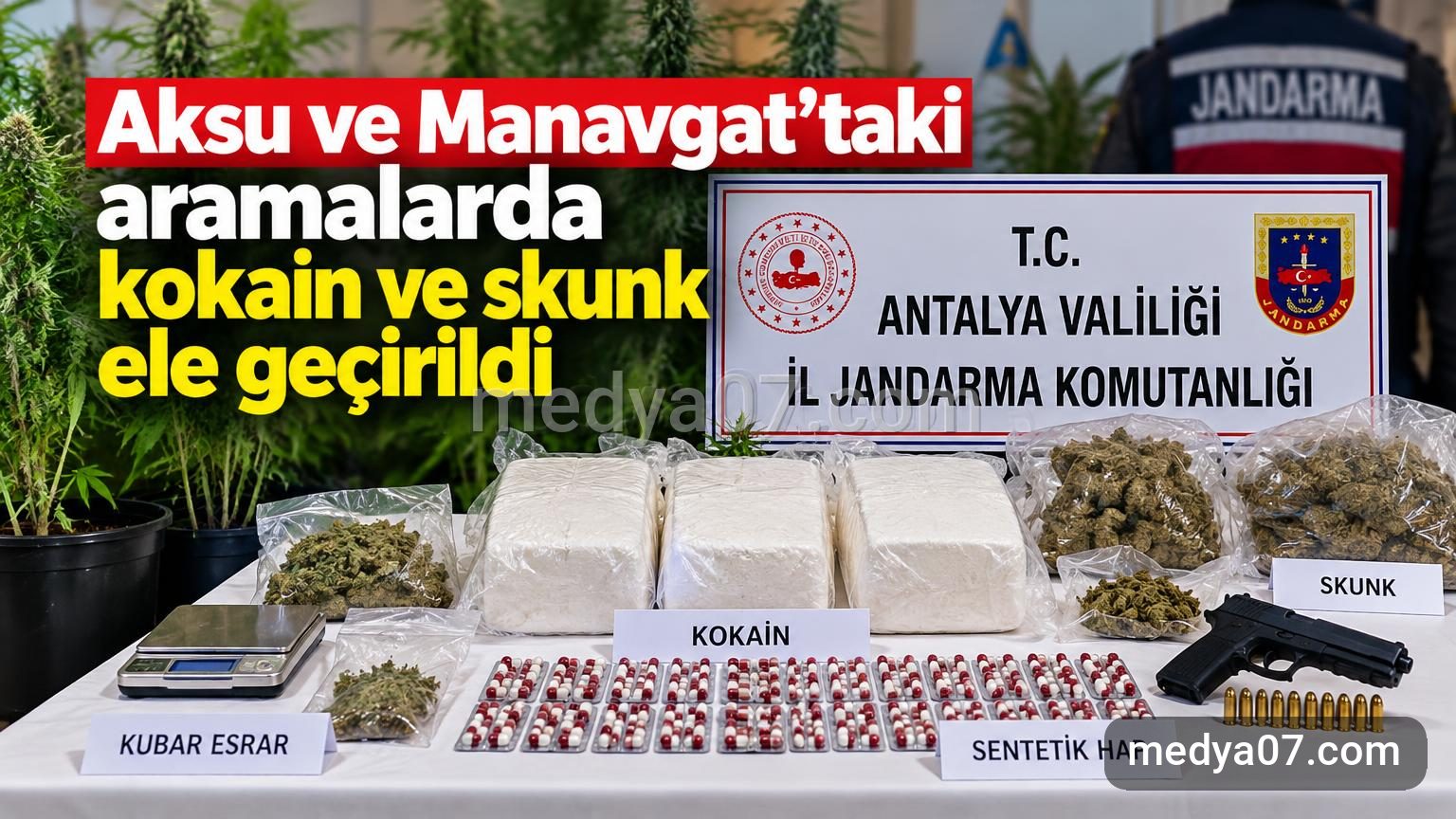 Aksu ve Manavgat’taki aramalarda kokain ve skunk ele geçirildi