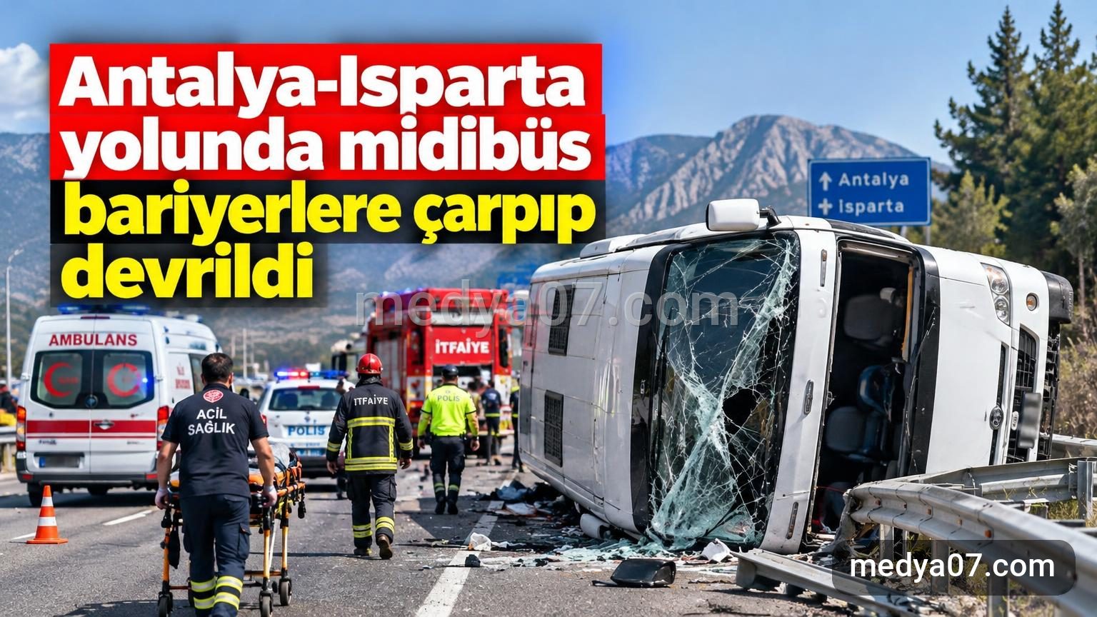Antalya-Isparta yolunda midibüs bariyerlere çarpıp devrildi
