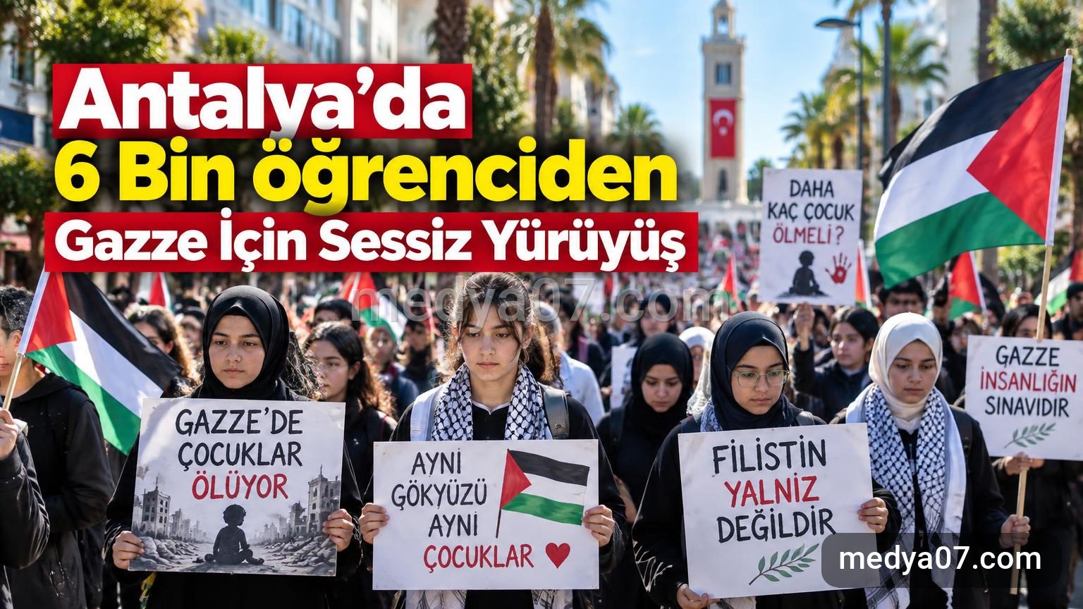 Antalya’da 6 Bin Öğrenciden Gazze İçin Sessiz Yürüyüş