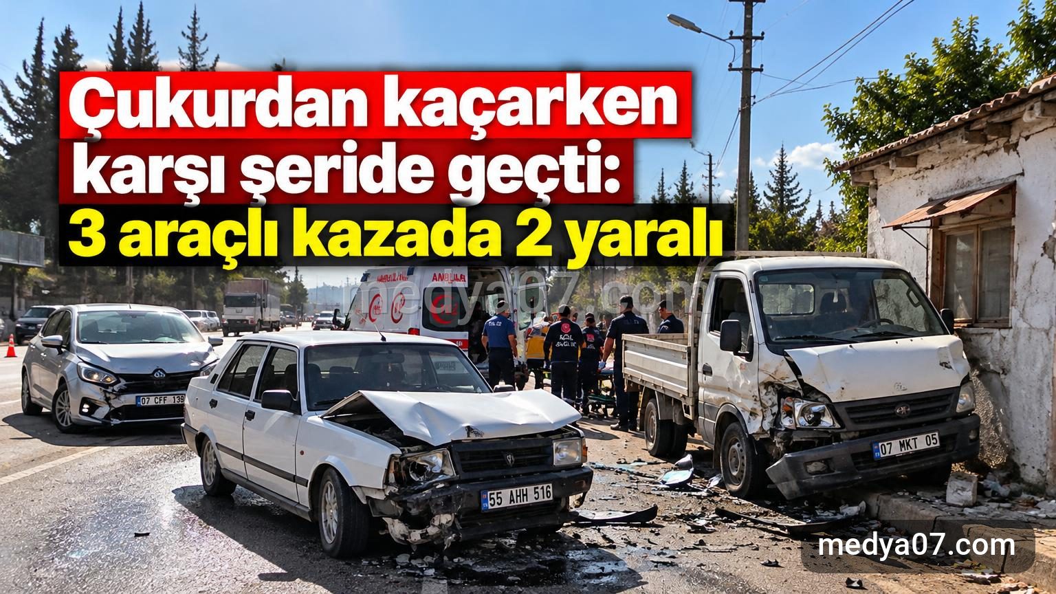 Çukurdan kaçarken karşı şeride geçti: 3 araçlı kazada 2 yaralı