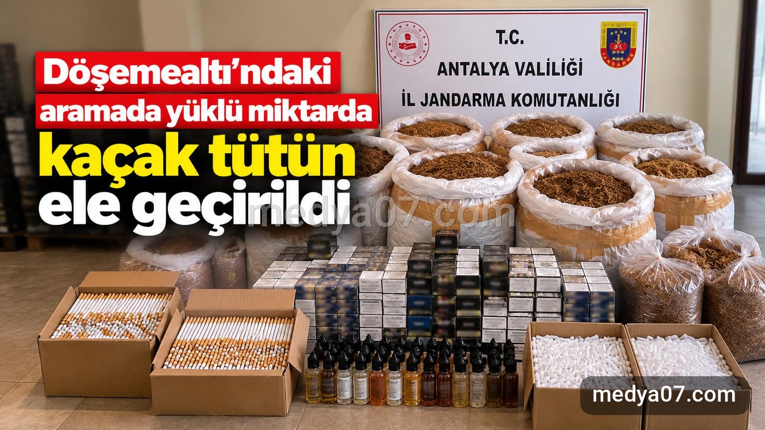 Döşemealtı’ndaki aramada yüklü miktarda kaçak tütün ele geçirildi