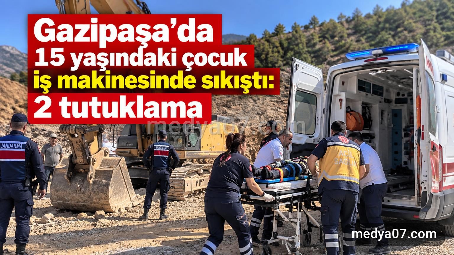 Gazipaşa’da 15 yaşındaki çocuk iş makinesinde sıkıştı: 2 tutuklama