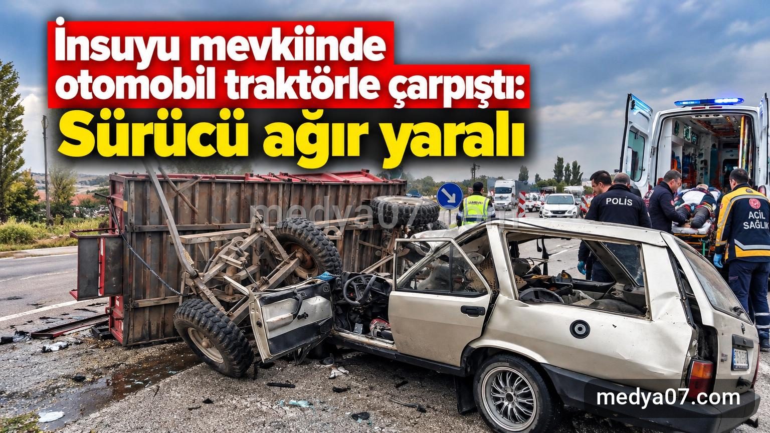 İnsuyu mevkiinde otomobil traktörle çarpıştı: Sürücü ağır yaralı