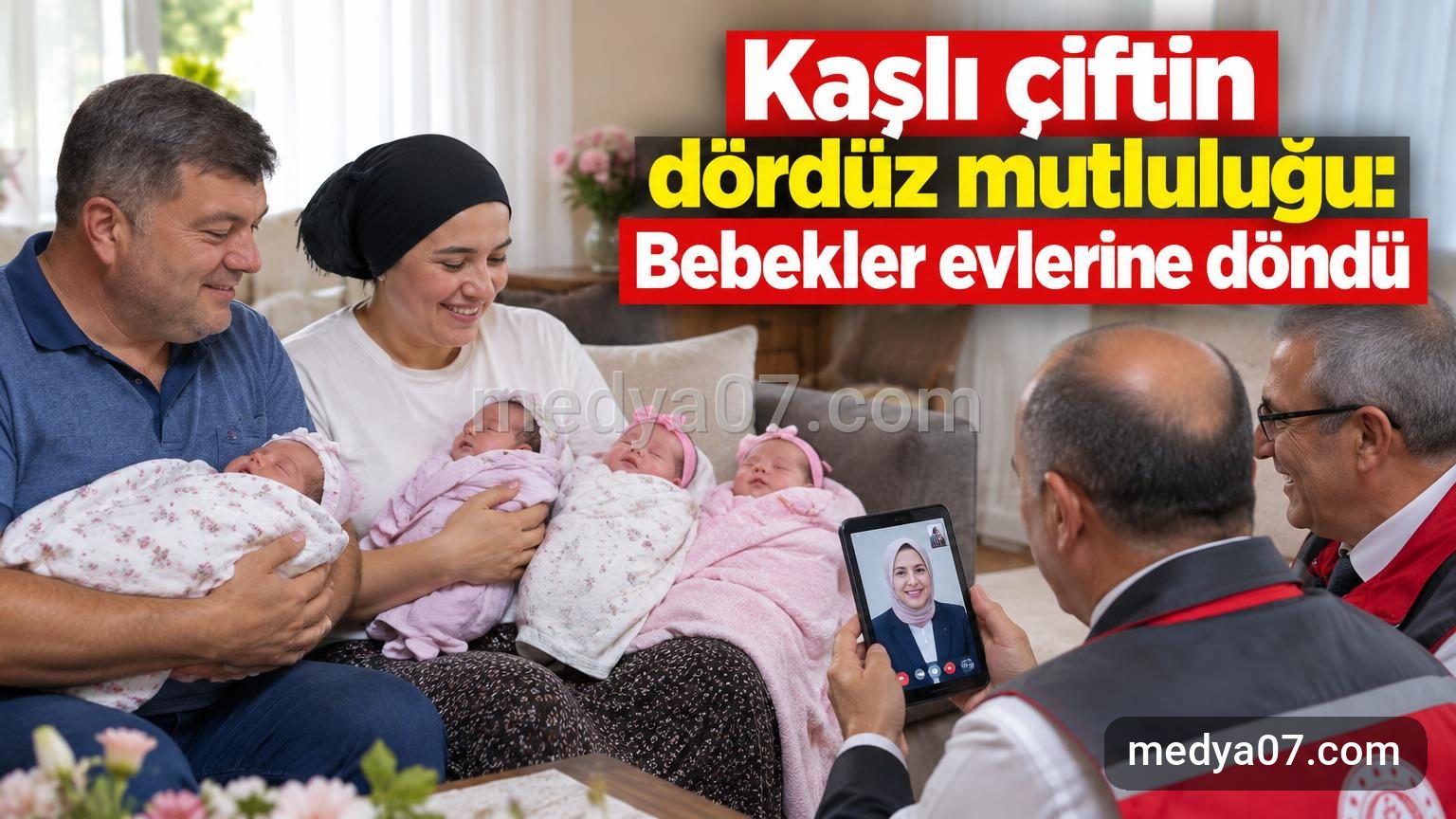 Kaşlı çiftin dördüz mutluluğu: Bebekler evlerine döndü