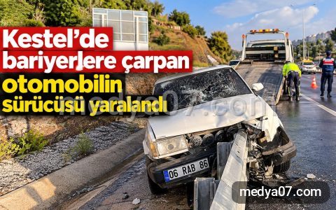 Kestel’de bariyerlere çarpan otomobilin sürücüsü yaralandı