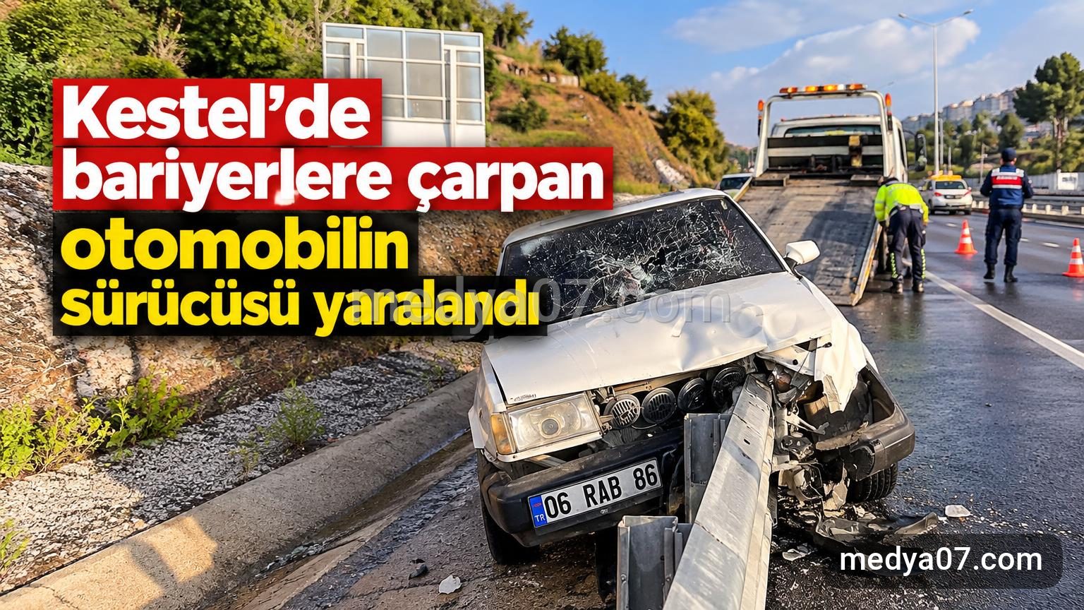 Kestel’de bariyerlere çarpan otomobilin sürücüsü yaralandı