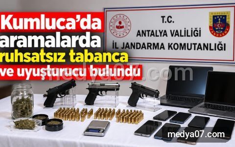 Kumluca’da aramalarda ruhsatsız tabanca ve uyuşturucu bulundu