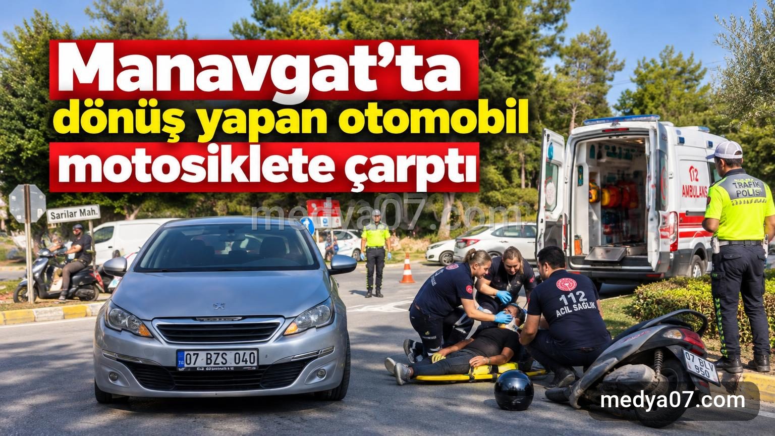 Manavgat’ta dönüş yapan otomobil motosiklete çarptı