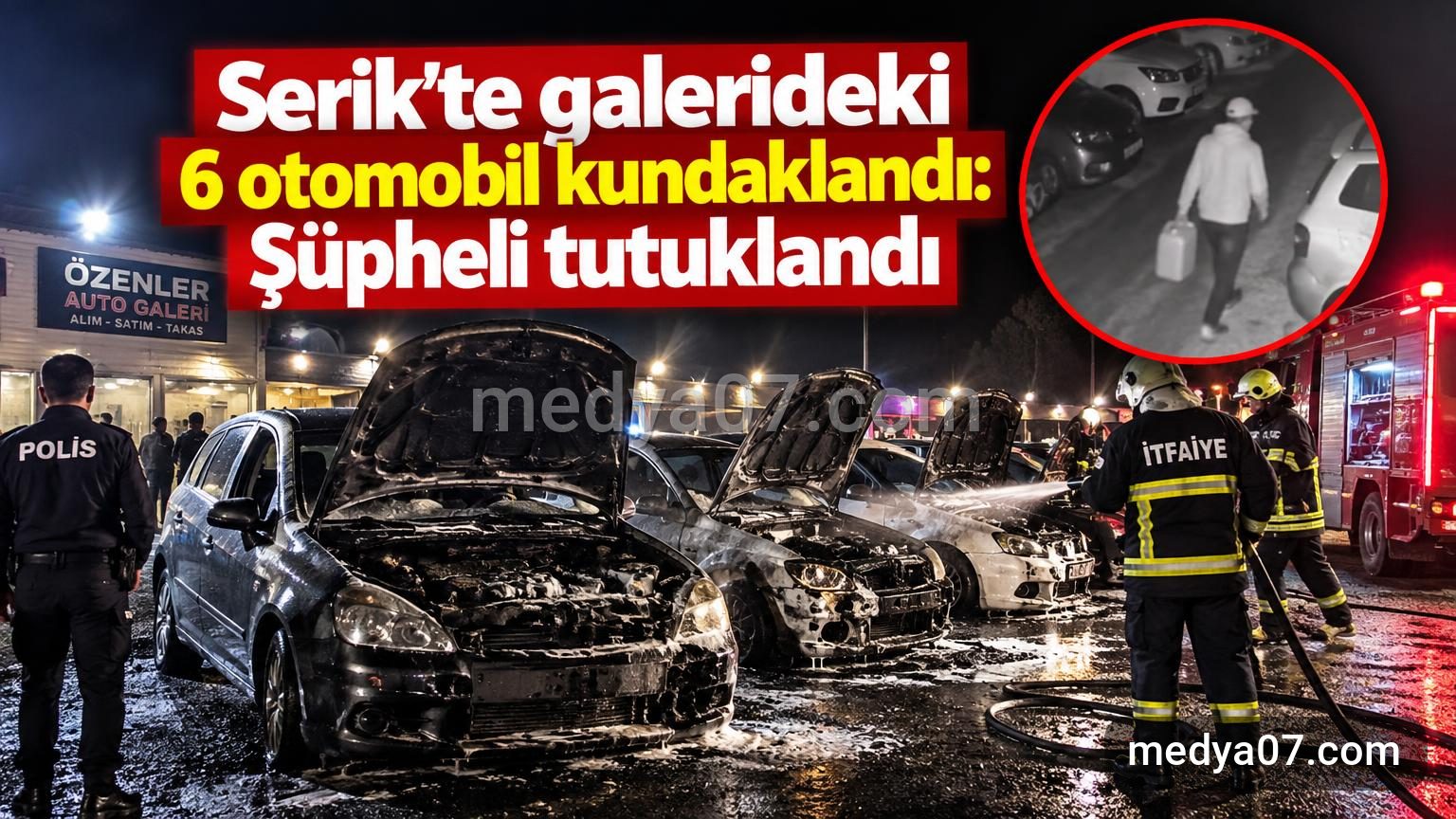 Serik’te galerideki 6 otomobil kundaklandı: Şüpheli tutuklandı