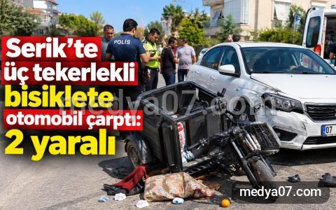 Serik’te üç tekerlekli bisiklete otomobil çarptı: 2 yaralı